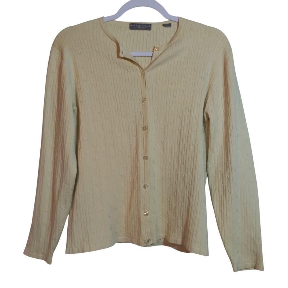 Kate Hill Petite Cream Ribbed Knit Button Front Cardigan Size M
